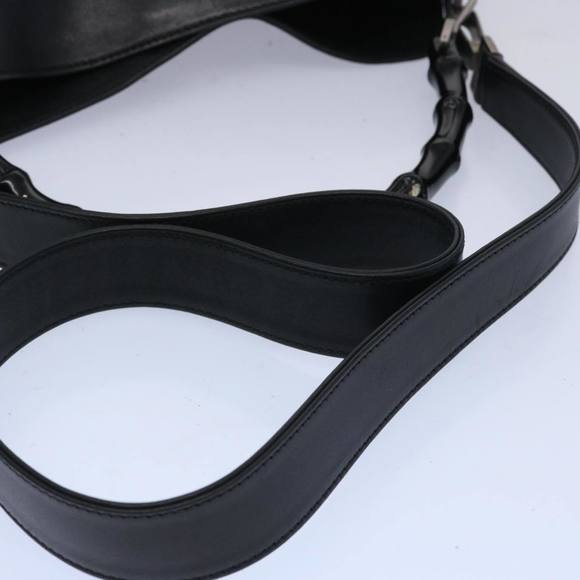 GUCCI Bamboo Hand Bag Leather 2way Black 001 1638 Auth 65305 - Picture 7 of 16